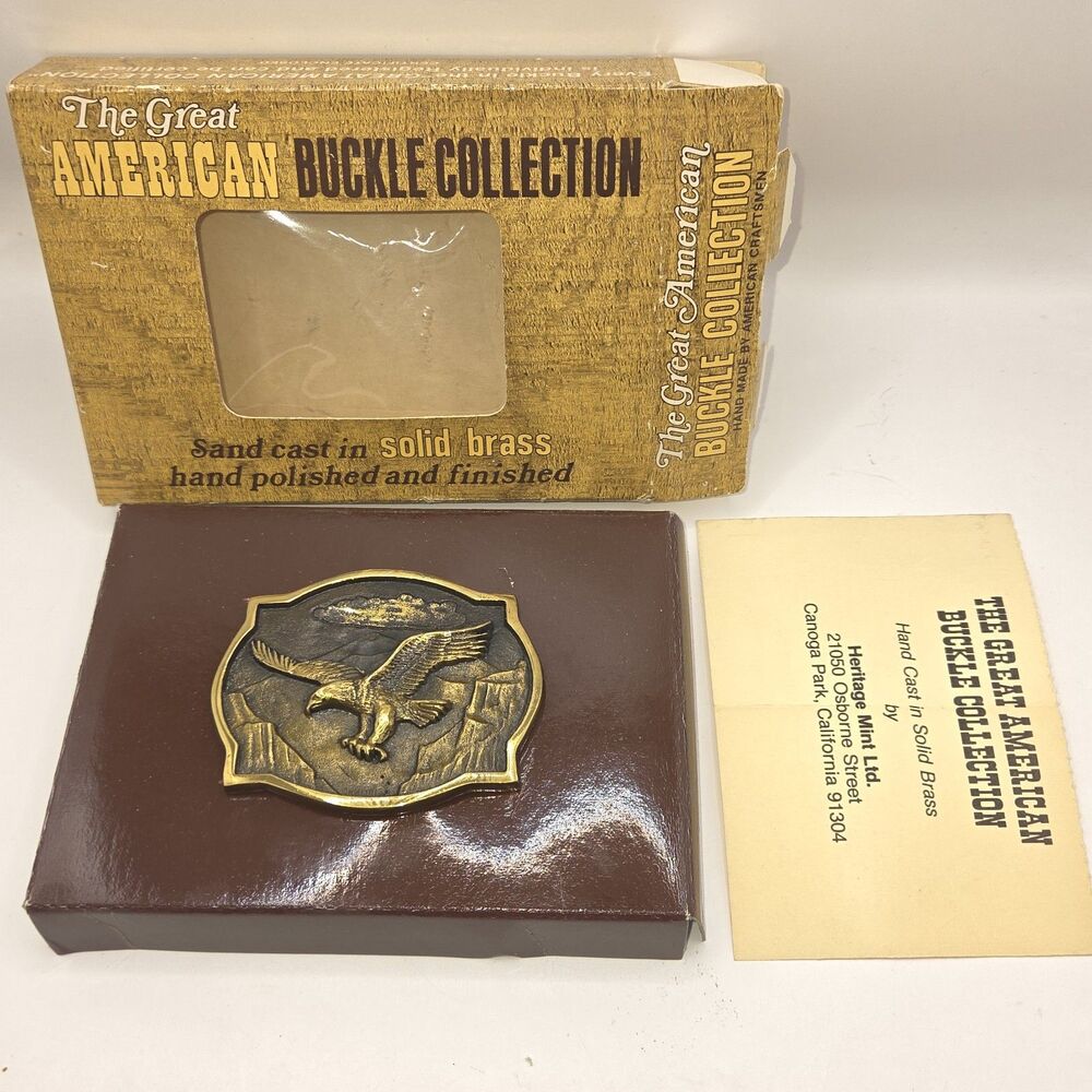 New 1980s Solid Brass Eagle Belt Buckle Heritage Mint Ltd NIB No Cert Reg Sent